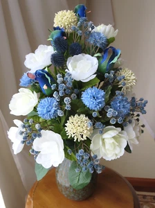 FLORAL ARRANGEMENT IN VASE SPRING/SUMMER ARTIFICIAL SILK/PLASTIC 17"x12" NEW - Picture 1 of 18
