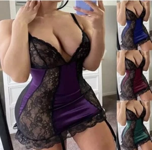Lingerie Suspender Mini Dress Underwear Bodysuit Sexy Ladies Sleepwear Babydoll - Picture 1 of 37