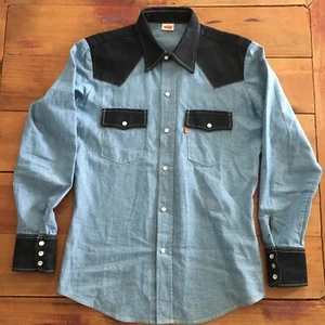 Levis LVC Two Tone Denim Pearl Snap Shirt – Rare Hand-Sewn Orange Tab Prototype - Picture 1 of 8