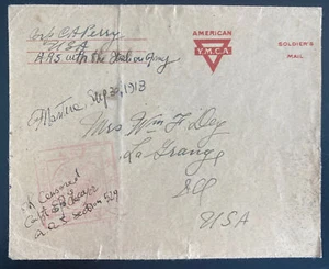 1918 US Army Expeditionary Forces Italy YMCA Censored Cover to La Grange IL Usa - Picture 1 of 2
