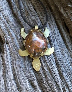 Australian Yowah Solid Boulder Opal Hand Made Artisan Brass TurtleNecklace .A19d - Picture 1 of 9