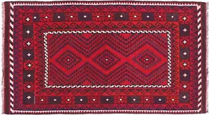 Afghan Kelim Soumakh Ghalmuri Teppich 110x200 Handgewebt Rot Geometrisch a - Bild 1 von 8