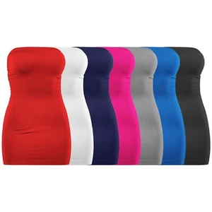 1-Piece Women Stretchy Tight Fit Seamless Body Con Mini Tube Top Stylish Dress - Picture 1 of 20