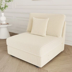 Armless 1 seater Sofa Corduroy Modular Sofa Lounge Couch with Cushion Beige - Picture 1 of 5