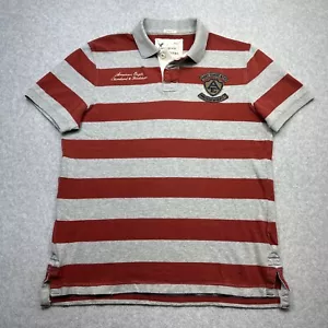 American Eagle Polo Shirt Mens XL Gray Stripe Vintage Fit Patch Logo Distressed - Picture 1 of 17