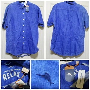 Tommy Bahama Hemd Herren Large Blau Leinen Sommer Komfort Meer Glas Breezer Strand - Bild 1 von 24