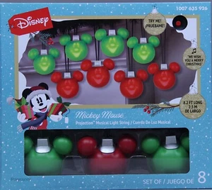 Disney Mickey Mouse Projection 8 Ct Green & Red Musical Singing Light String NIB - Picture 1 of 1