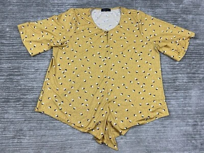 Carrie Allen Top Womens 1XL Yellow Polka Dot Shortsleeve Casual Gathered Hem - Image 1 of 4