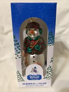 Muñeco de nieve estilo europeo Polo Norte pesca en hielo adorno de Navidad soplado - Imagen 1 de 5