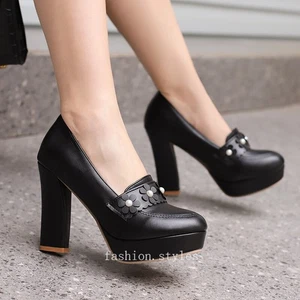 Mujeres Verano Tacones Altos Zapatos Bombas Plataforma Fiesta Floral Decoración Bloque Punta Redonda - Imagen 1 de 23