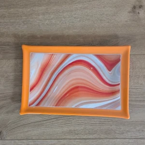 70s Handblown Orange Swirl Rectangular Trinket Dish Jewelry Tray Catch All Dish - Picture 1 of 2