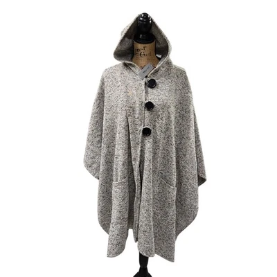 Poncho Le Moda para mujer OS polar gris jaspeado botones delanteros bolsillos con capa nuevo con etiquetas Foto 1 de 4