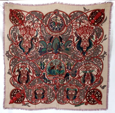 HERMES Multicolor LA CHARMANTE AUX ANIMAUX Cashmere Blend 90cm Square Scarf - Image 1 of 4