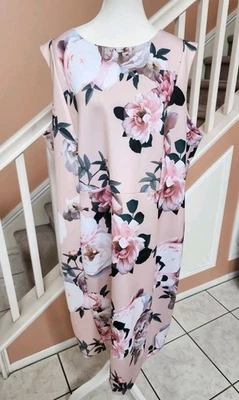 Vestido CALVIN KLEIN Rosa Floral Cuello Redondo Sin Mangas Vaina Elástico Talla 24W Foto 1 de 4