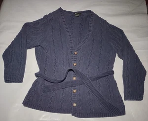 Vintage Eddie Bauer 2XL Woll Strickjacke Zopfmuster Pullover blau Schalkragen - Bild 1 von 6