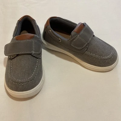 Jumping Beans Boys Boat Shoes Hook and Loop Loafers Gray Brown Size 10 Canvas - Image 1 of 4