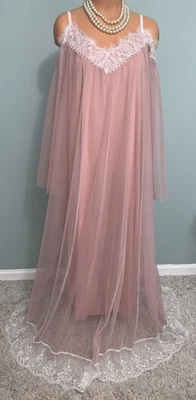 New SHEER Chiffon Nightgown Off Shoulder 3X  18 Slip Dress Wide LACE accents - Image 1 of 4