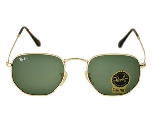 Gafas de sol Ray-Ban RB3548N hexagonales planas marco dorado lentes clásicas verdes 51 mm - Imagen 1 de 12