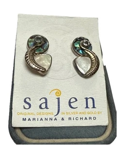 SAJEN STERLING SILVER 925 ABALONE PEARL TOPAZ EARRINGS NEW MARIANNA & RICHARD - Picture 1 of 5