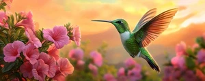 Hummingbird Vibrant Flower Painting Home Decor Wall Art Modern Printed on Canvas - Picture 1 of 8