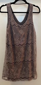 Woman’s Dress Final Touch Beige Floral Lace Sleeveless A Line Tunic Short M - Picture 1 of 7