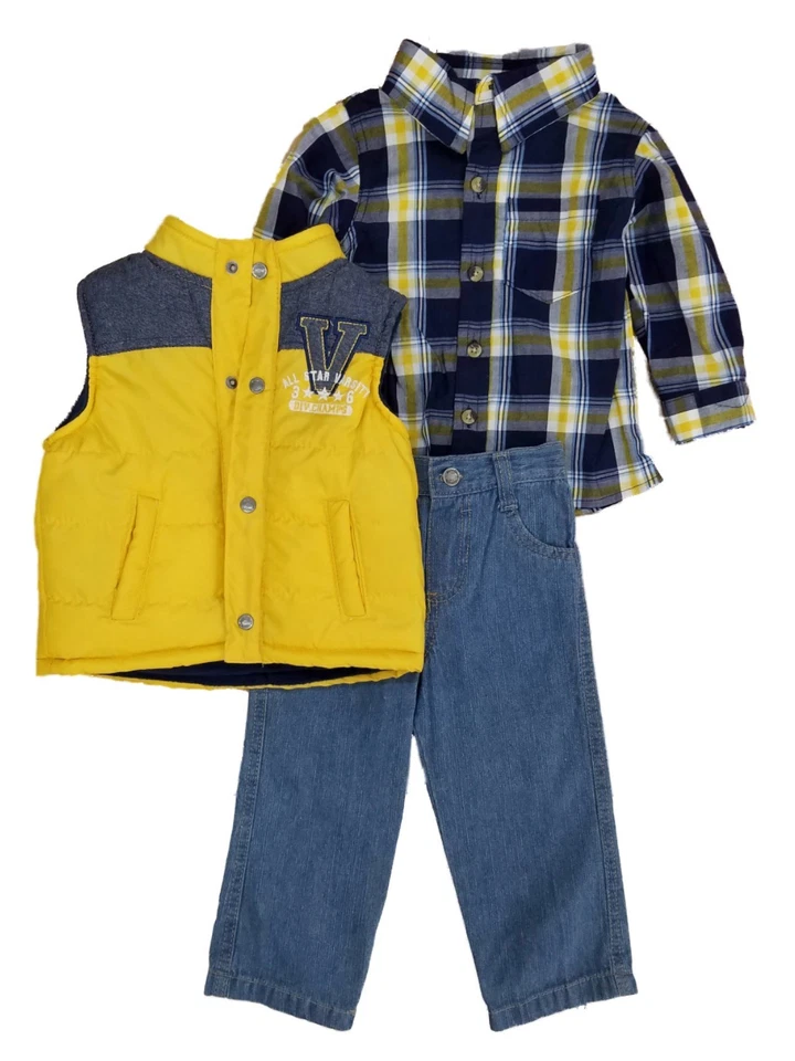 Infant Boys 3-Piece Outfit Varsity Div Champs Vest Plaid Woven Shirt & Jeans Set - Image 1 of 1