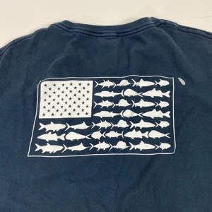 Camicia Columbia PFG uomo 2XL blu navy pesce bandiera americana grafica pesca maglietta - Foto 1 di 11