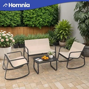 4 Pcs Patio Rocking Chair Bench With 2 Chairs 1 Loveseat Coffe Table Bistro Set - Picture 1 of 11