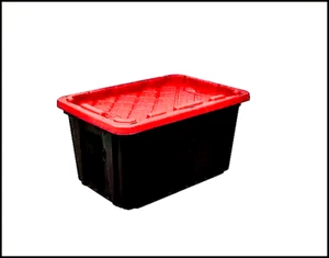 27 Gallon Snap Lid Plastic Storage Bin Container, Black with Red Lid - FREE SHIP - Picture 1 of 7