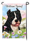 Willkommen Frühling Garten Flagge - geschnitten schwarz-weiß Pitbull Terrier