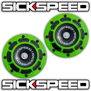SICKSPEED 2PC LIME GREEN SUPER LOUD COMPACT ELECTRIC BLAST TONE HORN CAR12V P6 - Picture 1 of 1