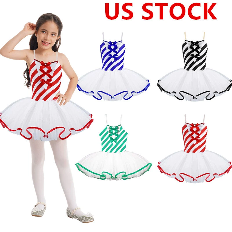 Kids Girls Christmas Candy Cane Costumes Striped Tutu Ballet Dance Dresses - Image 1 of 1
