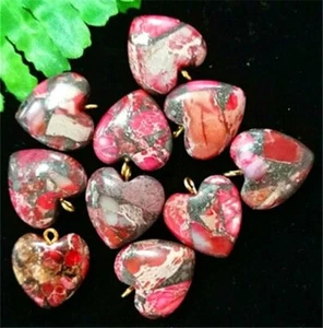 10PCS 20x20x7mm Rose Sea Sediment Jasper & Pyrite Love Heart Pendant Bead QQ902 - Bild 1 von 1