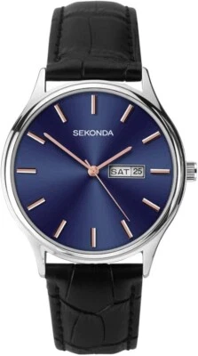 Nuevo reloj inteligente para hombre Sekonda esfera azul y oro rosa día y fecha 39 mm 1701 Foto 1 de 4