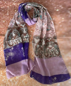 Fashion Scarf, chiffon - floral print, Lilac/pink/gold/ - glitter - Picture 1 of 5