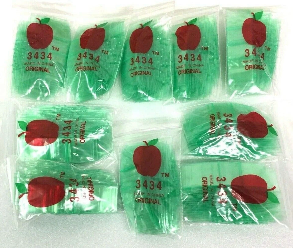 Apple Mini Zip Resealable Bags 3/4" x 3/4" Green Baggies 3434 1000ct. NEW - Image 1 of 1