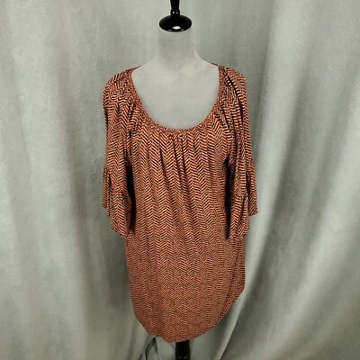 Túnica Umgee Boho Mujer Grande Naranja Rojo Blanco Cuello Redondo Acampanada Manga Acampanada Foto 1 de 4