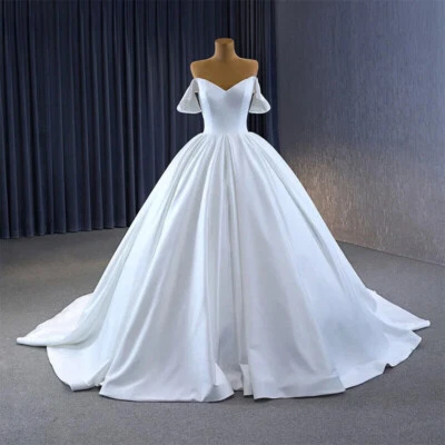 Simple Satin Wedding Dresses Sweetheart Lace up Pleat Sleeveless BridalGown2-22  - Image 1 of 4