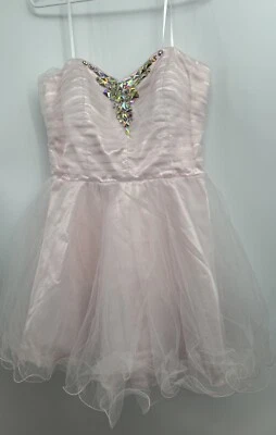 Mini Vestido Steppin Out Rosa Tul Regreso a Casa Baile de graduación Estrás Talla 13/14 Nuevo Foto 1 de 4