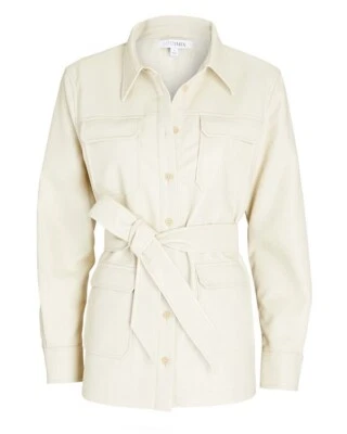 Chaqueta para mujer Intermix Stella blanca talla S imitación cuero cinturón cuello botón Foto 1 de 4