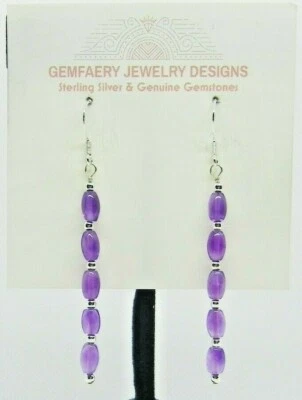Pendientes colgantes largos de plata esterlina con piedras preciosas de amatista #8484... hechos a mano en EE. UU. Foto 1 de 4