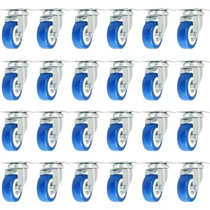 CMT 24 Pack Caster Wheels Swivel Plate Casters On Blue Polyurethane Wheels PU (2 - Picture 1 of 1