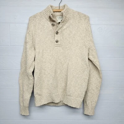 LL Bean Beige Knit Henley Sweater Size Medium - Image 1 of 4
