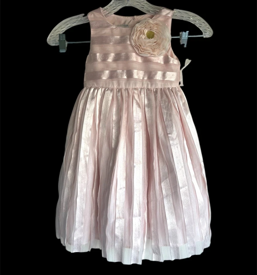 Vestido formal rosa 3T para niñas con lazo y acento floral talla 3T Foto 1 de 4