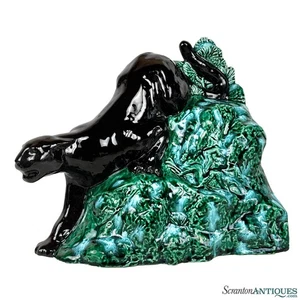 Mid-Century Tropfglasierte Black Panther Keramik Skulptur - 10" - Bild 1 von 10