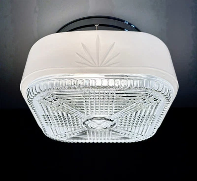 Antique 1940s 50s Art Deco Retro Machine Age Geometric Ceiling Light Fixture Vtg - Image 1 of 4