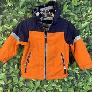 Giacca bambino Hanna Andersson taglia 100 4 arancione blu navy con cappuccio foderata in pile cappotto ragazzo - Foto 1 di 12