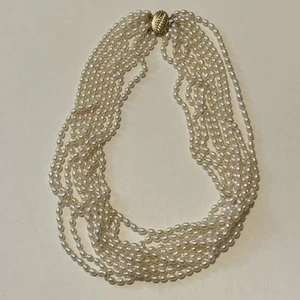 Multistrand Necklace 9 Strand Seed Pearls 14k Solid Gold Clasp Freshwater - Picture 1 of 9