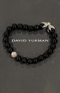 David Yurman Waves Black Onyx Silver 925 8mm Spiritual Bead Bracelet Size M - Picture 1 of 9
