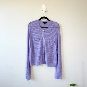 Ann Taylor Pointelle Cardigan Purple Amethyst Gold Buttons Old Money Size XL - Picture 1 of 12